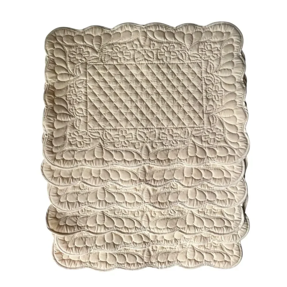 Set of 6 Beige Quilted Placemats Cream Neutral Fall Thanksgiving Table Decor